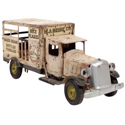 Toy truck, Metalcraft Heinz 57, pressed steel, c.1932, Good cond w/orig paint, 12"L.