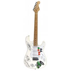 Autographed Guitar, Poison, signed by Bret Michaels, Rikki Rockett, Bobby Dall & C.C. DeVille on Cal