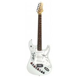 Autographed Guitar, signed by Ted Nugent & inscribed w/stick figure drawing on AXL Johnson w/10 pick