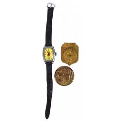 Little Orphan Annie items (3), New Haven rectangular wrist watch w/orig leather band, c.1935, VG con