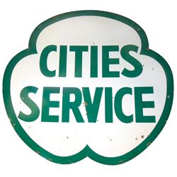 Petroliana, Cities Service porcelain sign, 2-sided, VG cond w/some chips on both sides, 70"H x 72"W.