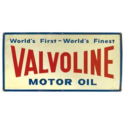 Petroliana sign, Valvoline Motor Oil, colorful self-framed litho on embossed metal, c.1950's, VG con