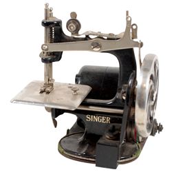 Child's sewing machine, Singer Model J-1, electric, cast iron, a rare model in Exc cond w/some fray 