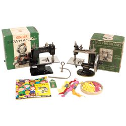Child's sewing machines (2), Singer Sewhandy, cast aluminum, NOS in orig box w/instr booklet, machin