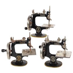 Child's sewing machines (3), all Singer w/cast iron frames, Exc cond, ea 7"H x 7"W.