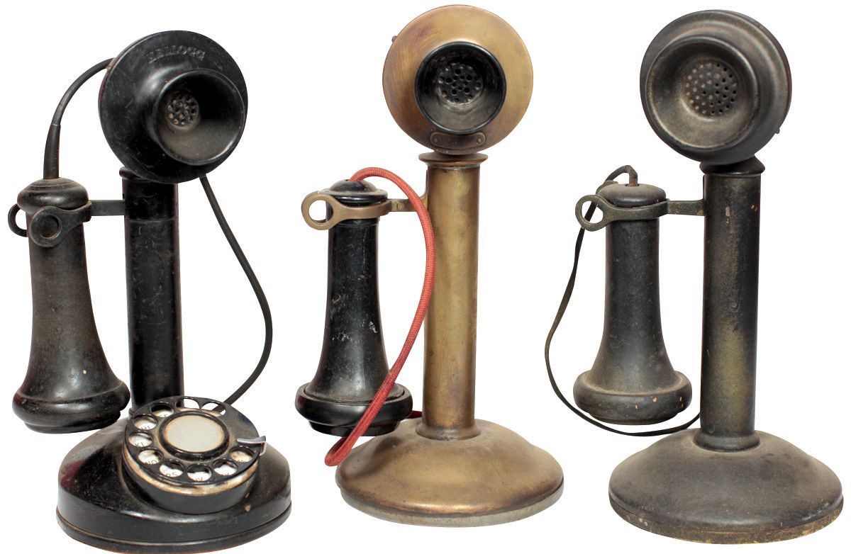 Candlestick Phones 3 Brass Western Electric Co Base Shows Last Pat 1915 Ear Piece Marked Leich