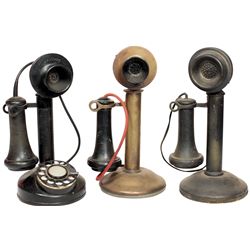 Candlestick phones (3), brass Western Electric Co, base shows last pat 1915, ear piece marked Leich 