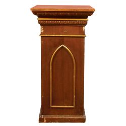 Furniture, stand, pine w/egg & dart molding & arched detail on front & sides, from an old Iowa churc