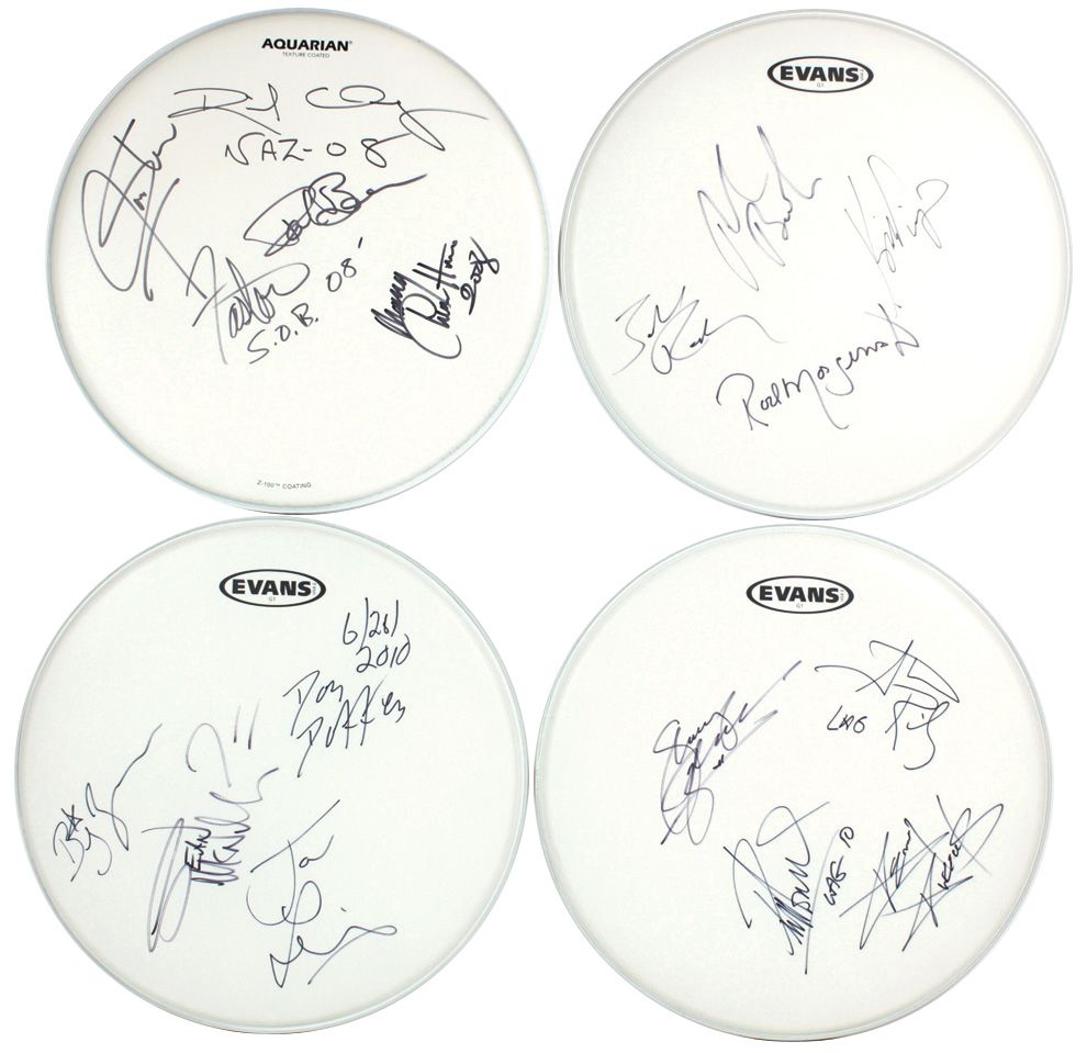 Autographed drum heads (4), Nazareth, LA Guns, Winger & Dokken, signed