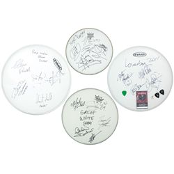 Autographed drum heads (4), Night Ranger, Great White, Loverboy & Sweet, signed by Jack Blades, Jack
