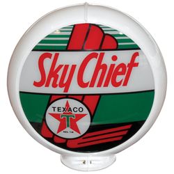 Petroliana, Texaco Sky Chief replica gasoline globe & oil rack, globe w/glass lenses in plastic body