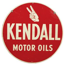 Petroliana signs (2), Kendall Motor Oils, 1940's round metal 2-sided sign, one side VG, other side F