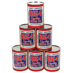 Petroliana (6), BIG 4 Quality Motor Oil quart cans, metal, NOS full of contents, Exc cond, ea can 5.