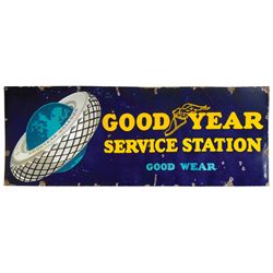 Petroliana, Goodyear Service Station porcelain sign w/balloon tire graphics, Good cond, 24"H x 72"W.