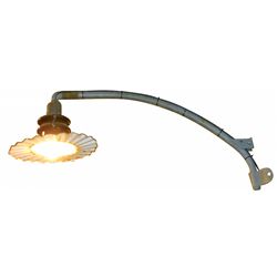 Petroliana, gas station light, cast iron arch w/green & white ribbed porcelain shade, Good orig cond