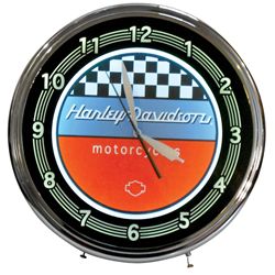 Harley-Davidson neon clock, multi-colored racing dial, c.1990, Near-Mint working cond, 20"Dia.
