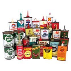 Petroliana, handy oilers & outboard motor oil cans (27), Mobil, Shell, Texaco, Gulf, Cities Service,