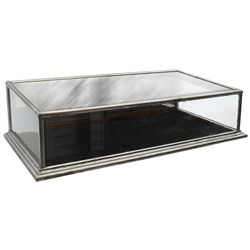 Showcase, counter top w/slant front, metal maker's tag reads "L. Wiegel Showcase & Aquarium-Cinc., O