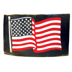 Patriotic sign, porcelain American Flag, removed from silo so has a slight curve, VG cond w/great co