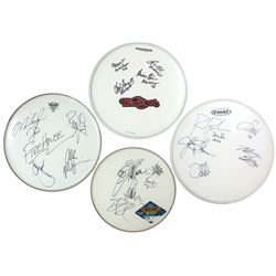Autographed drum heads (4), Cheap Trick, Firehouse, Blackfoot & Skid Row, signed by Robin Zander, CJ