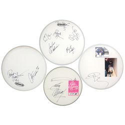 Autographed drum heads (4), Eddie Money, Bachman-Turner Overdrive, Rick Springfield & Blue Oyster Cu