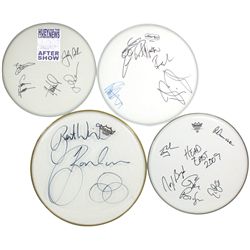 Autographed drum heads (4), Huey Lewis & The News, Head East, Cheap Trick & Jason Bonham, signed by 