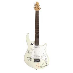 Autographed Guitar, The Outfield, signed by Tony Lewis, John Spinks, Alan Jackman on Peavey Raptor P