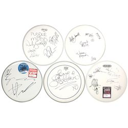 Autographed drum heads (5), Queensryche, Government Mule, Lisa Marie Presley, Nickelback & Puddle of