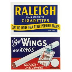 Tobacciana advertising signs (5), Wings, Avalon, Kool & Raleigh cigarette paper lithos, all bright c