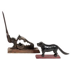 Nut cracker & cork press (2), Dog Tray nut cracker, cast iron w/orig paint, Exc cond, 13"L & Gem Cap