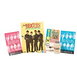 Rock 'n Roll Beatles items (23), "Beatles Bubbles" container, metal pendant, advance ticket for "Hel