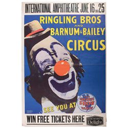 Circus poster, Ringling Bros. Barnum & Bailey "Greatest Show On Earth", large colorful poster w/smil