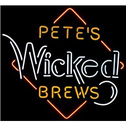 Breweriana neon sign, "Pete's Wicked Brews," NOS cond, 26.5"H x 28.5"W.