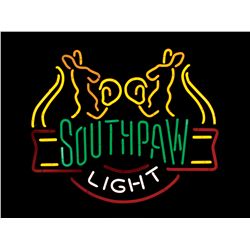 Breweriana neon sign, "South Paw Light," NOS cond, 23.5"H x 27.5"W.