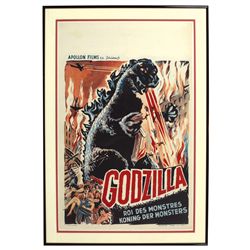 Movie poster, vintage Godzilla by Apollon films from Belgium, linen, VG cond w/paper wear top left, 