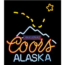Breweriana neon flashing sign, "Original Coors  Alaska," NOS cond, 26"H x 23.5"W.