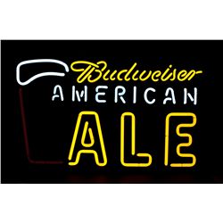 Breweriana neon sign, "Budweiser American Ale," NOS cond, 17.5"H x 28.5"W.