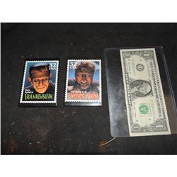 FRANKENSTEIN & WOLF MAN RARE VINTAGE POSTAGE STAMP FRIDGE MAGNET NO RESERVE!