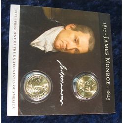 201. 2008 P & D James Monroe "Golden" Dollars in a special holder issued by MPI Coin.