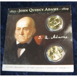 202. 2008 P & D John Quincy Adams "Golden" Dollars in a special holder issued by MPI Coin.