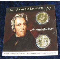 203. 2008 P & D Andrew Jackson "Golden" Dollars in a special holder issued by MPI Coin.
