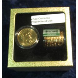 228. Danbury Mint boxed and encapsulated Roll of Gem BU John Adams "Golden" Presidential Dollars and