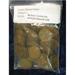 229. Plastic bag of (100) Mixed date Wheat Cents.