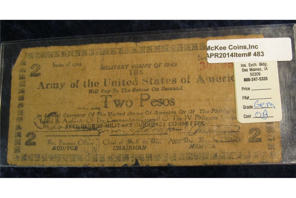 483. Series 1943 Military Script Army of the United States of America ...