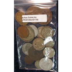 755. (23) Foreign Coins with lots of Silver. Great Britain, Japan, Italy, and etc.