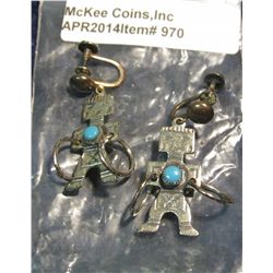 970.       Matched pair of silver and turquoise screw-back style ear rings, Native American with a h