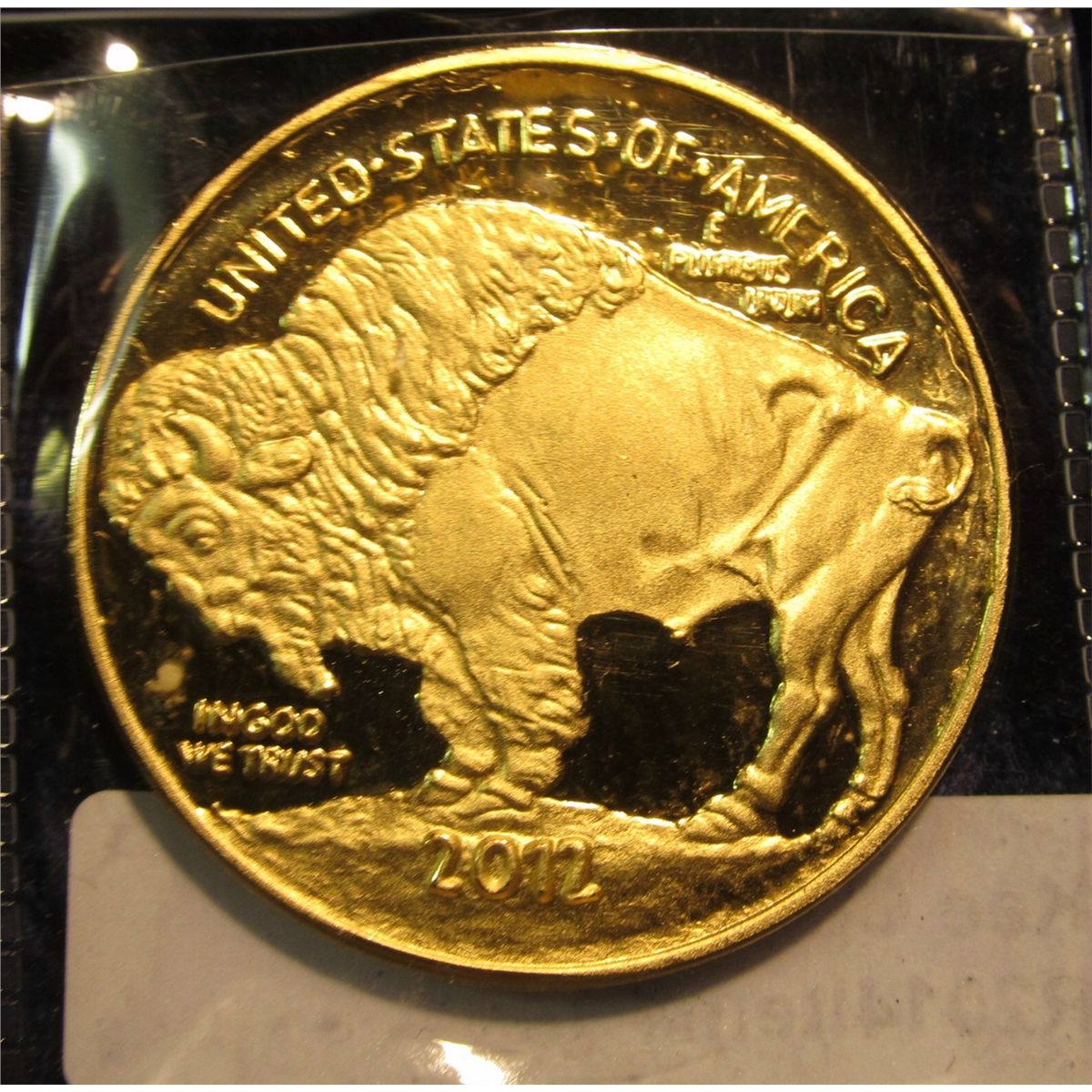 1448. Copy of a gold Buffalo coin Gold plated, 2012 date on reverse