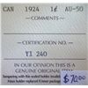 Image 3 : Canada - 1 Cent - 1924 - ICCS - AU-50