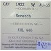 Image 3 : Canada - 5 Cents - 1922 - Scratch - ICCS - AU-55