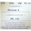 Image 3 : Canada - 10 Cents - 1894 - Obv #6 - ICCS - VG-10